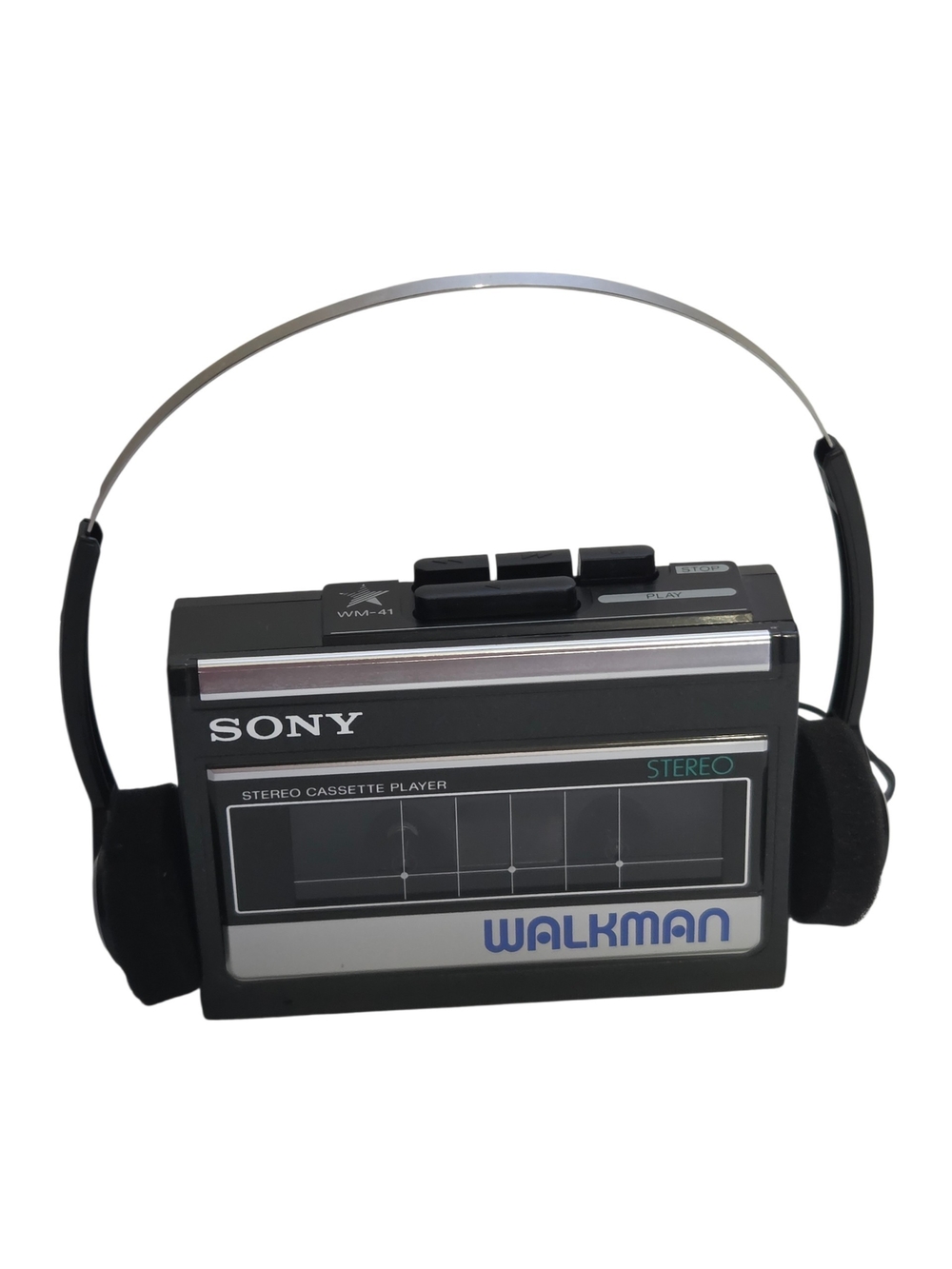 Vintage 80s Sony Walkman WM41 Portable Stereo Black Cassette Player W/ Headphone